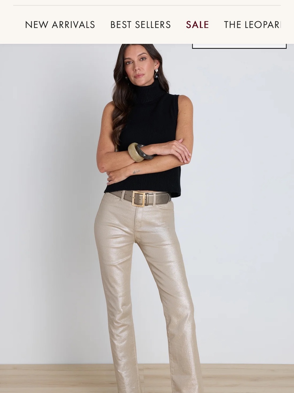 The Noli Shop Champagne Mettalic Flare Jeans Size 27